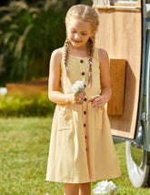 Girl'S Spaghetti Strap Button down Midi Sleeveless Summer Casual Sundress A-Line Dress with Pockets